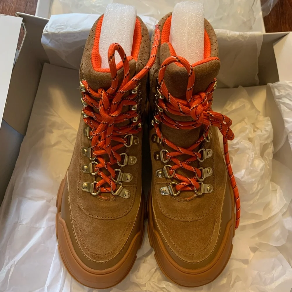 Villa Rouge Gem Winter Boots Cognac Leather Suede Brown Red Laces Women’s 5.5 - Picture 4 of 9